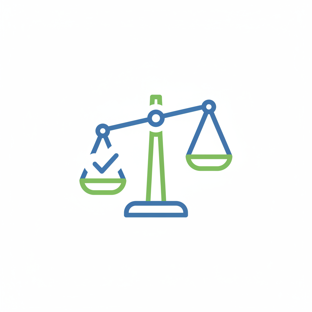 Balanced scale with a checkmark icon representing transparent and accountable leadership